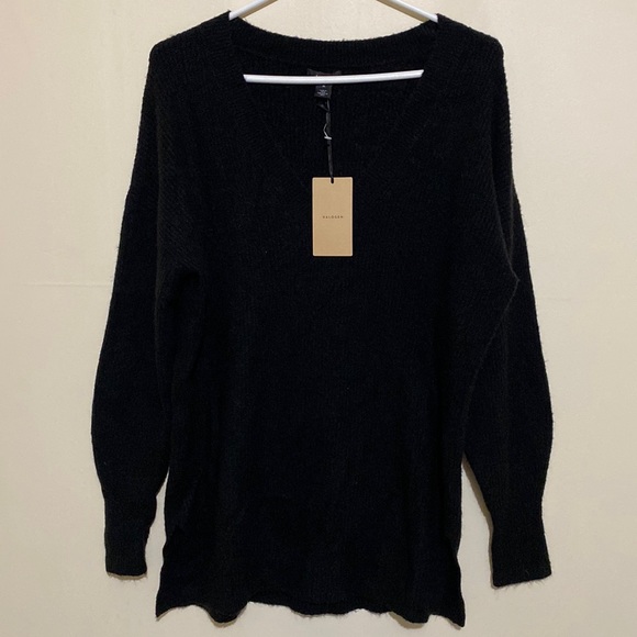 NWT Halogen Women Black Tunic V-Neck Sweater Size Large - Picture 2 of 13